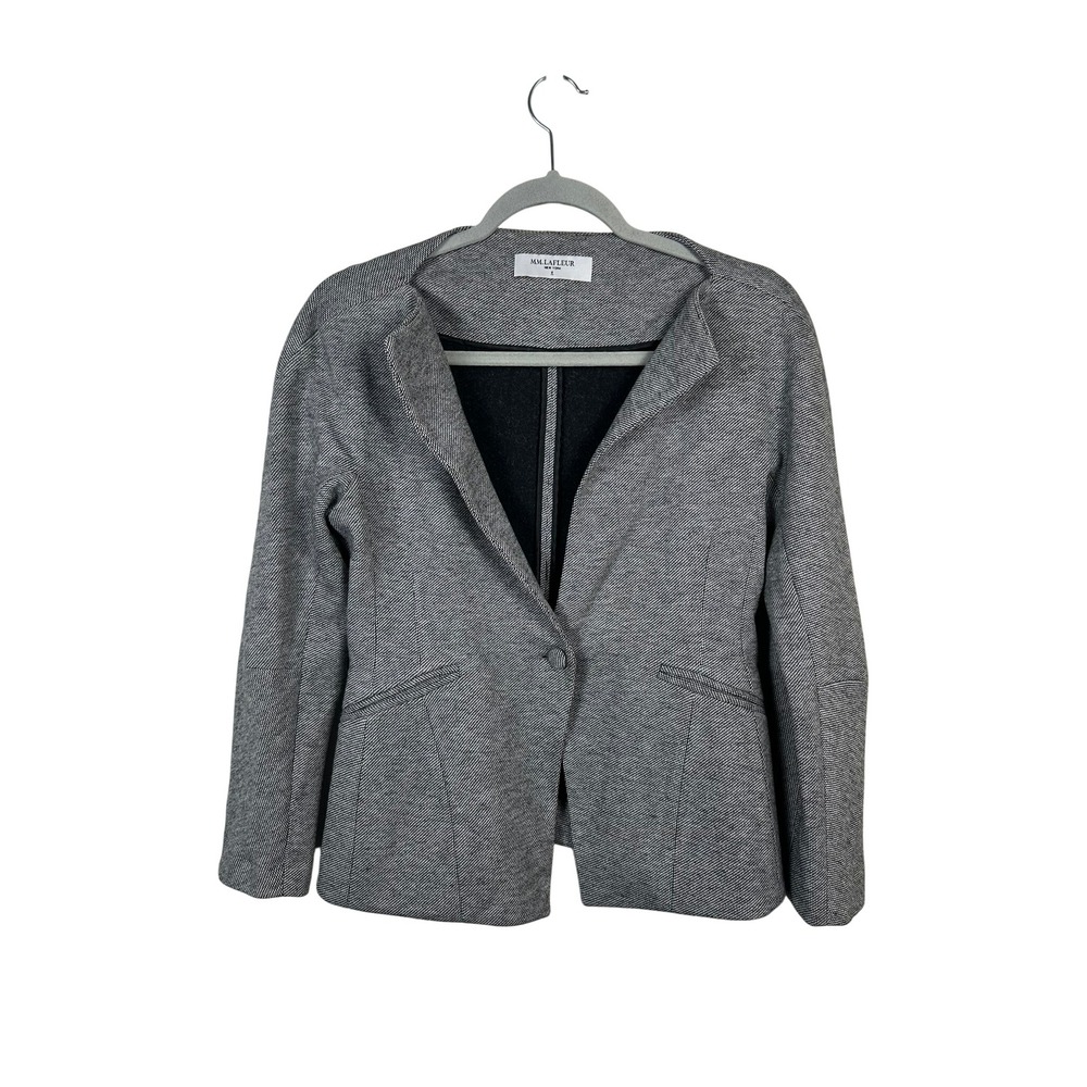 MM.LaFleur Moreland Jacket Women 6 Black White Excellent Collarless Wool Blend